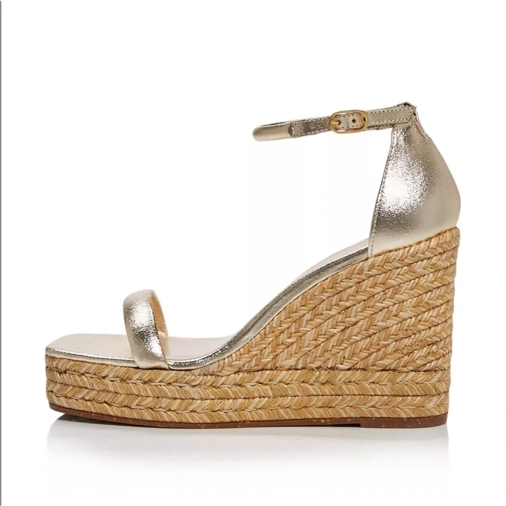 “STUART WEITZMAN”  Nudist Metallic Gold Espadrille Wedge Sandal - Picture 3 of 16